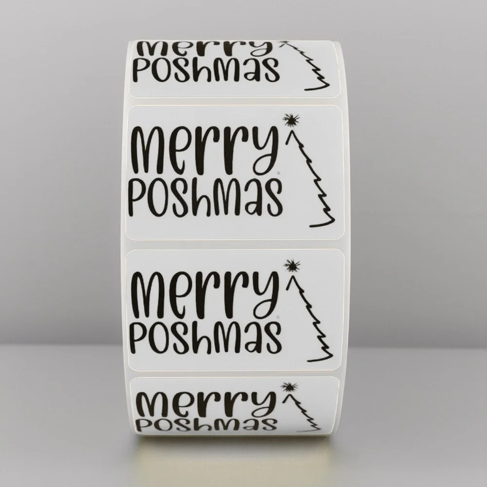 Merry Poshmas Stickers | Green Holiday Poshmark Christmas Packaging Labels - Picture 10 of 11